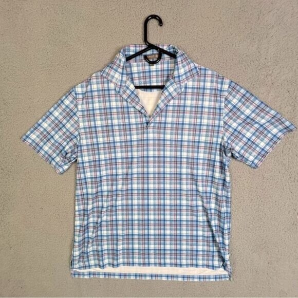PETER MILLAR MENS POLO SHIRT LIGHT BLUE WITH STRIPES/CHECK SIZE L - Picture 1 of 10